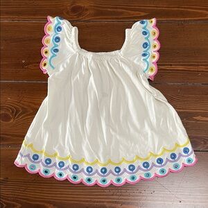 Mini Boden White Tee with Colorful Scalloped Trim